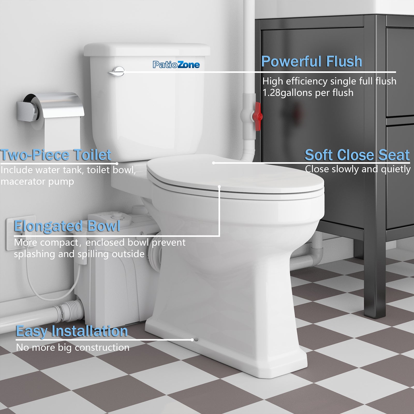 Easy-Installing 700W Macerator Toilet in White Color LS-FLO700 PatioZones